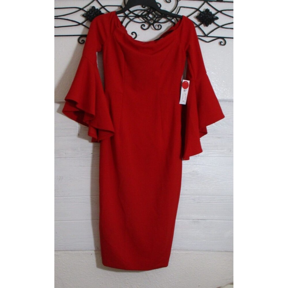 Premier Amour Dress Womens Size 2 Red 3/4 Sleeve Boat Neck